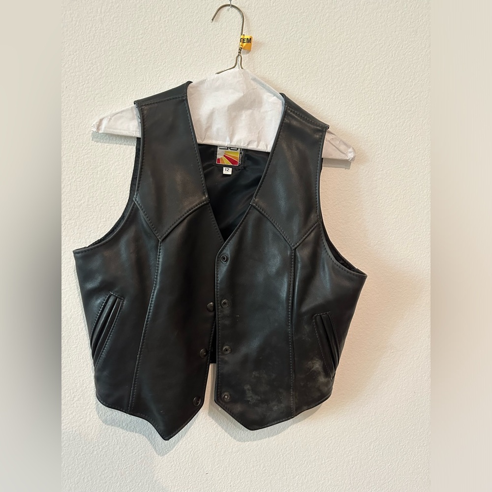 Vintage 1970s Genuine Black Leather Vest